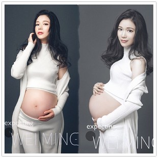 影楼孕妇拍照服装 拍摄影服饰妈S咪照写真艺术照 个性 白色针织套装