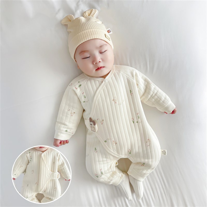 新生儿连身衣春秋冬男女宝宝薄棉保暖衣婴儿衣服纯棉无骨哈衣爬服