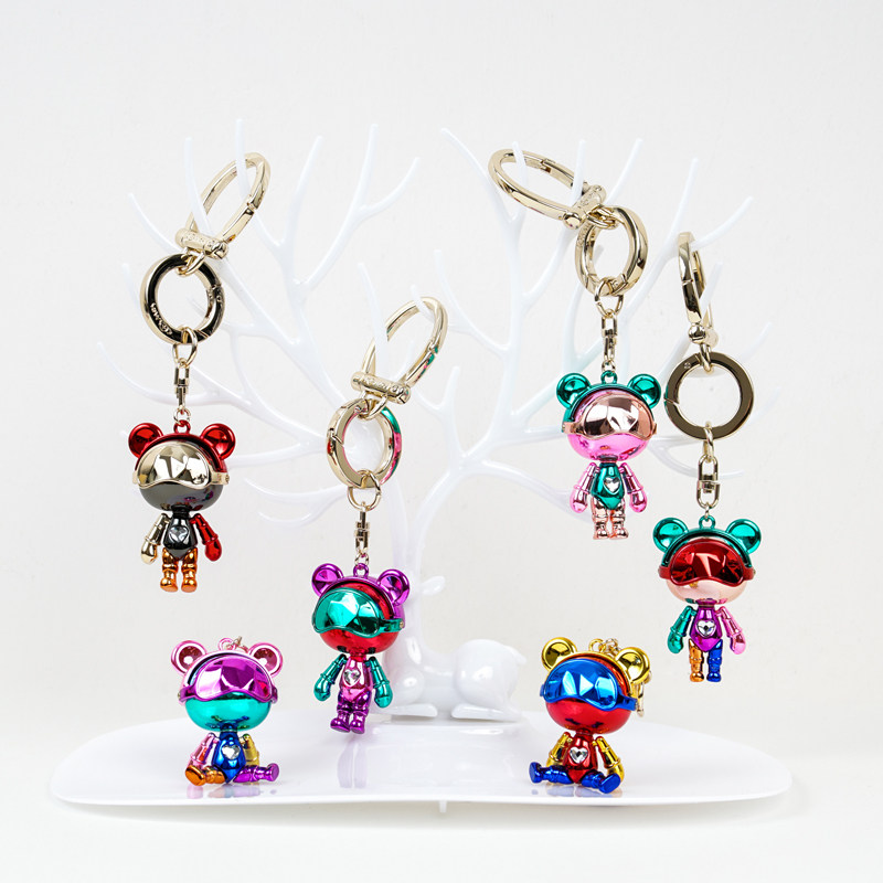 星际熊钥匙扣彩色金属电镀水晶镶钻挂饰配件送男友送女友生日礼物