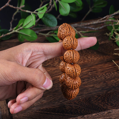 文玩磨盘矮桩山桃核手串爆肉正圆脑纹柳叶脐桃核手串手链佛珠念珠