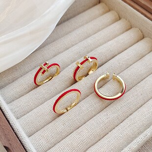 新年红绳字母H戒指女设计感钉子食指指环本命年红色结婚新娘尾戒