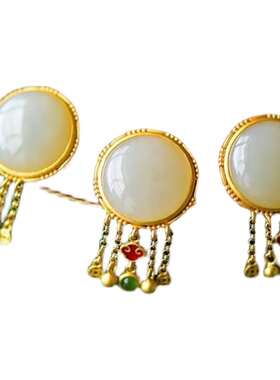 天然白玉戒指小众设计复古民族风流苏圆形蛋面开口戒女婉约气质