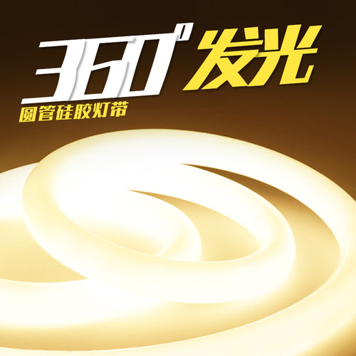 圆形硅胶灯带灯条灯管通体360度发光12v24vleQd加粗软柔性导光圆