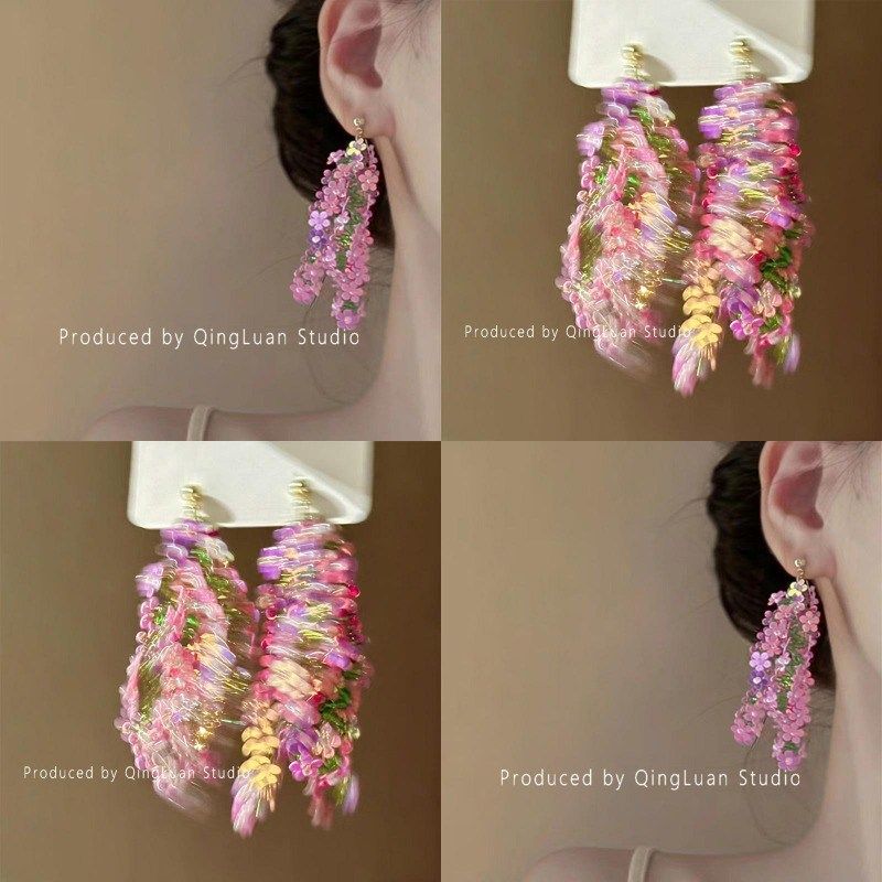 夏日花海~超仙花朵流苏耳环2024新款爆款高级感度假风绝美耳钉女