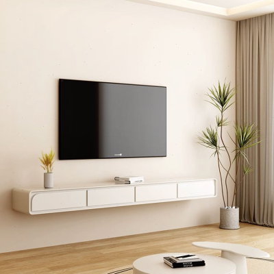 奶油风白色挂墙悬空电视柜壁挂式简约现代悬挂式悬浮电视机柜吊柜