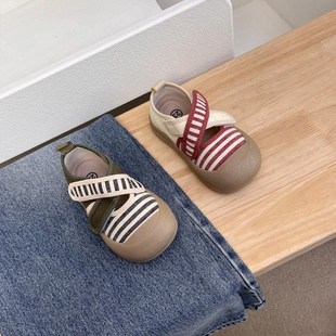 韩系莫兰迪儿童帆布鞋浅口单鞋女童室内鞋子春秋款宝宝软底童鞋