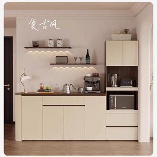 中古风餐边柜靠墙一体客厅家用小户型圆弧高低组合柜储物柜茶水柜