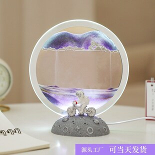 飾擺飾小禮品喬遷新家送 流沙畫玻璃小夜燈臥n室書房辦公桌臺燈裝