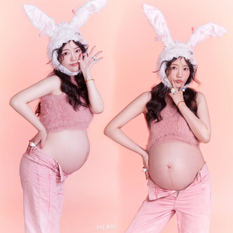 新款孕妇拍照服装兔年主题影楼室内摄影可爱大肚孕妈咪艺术照衣服