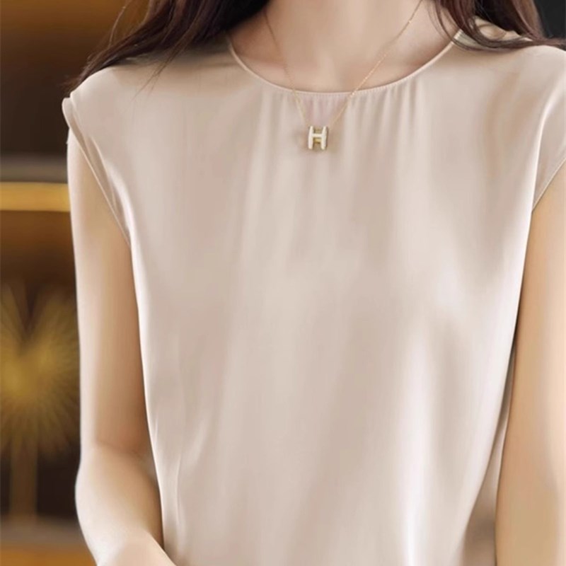 高端背心女百搭宽松醋酸无袖T恤打底衫高级感西装内搭