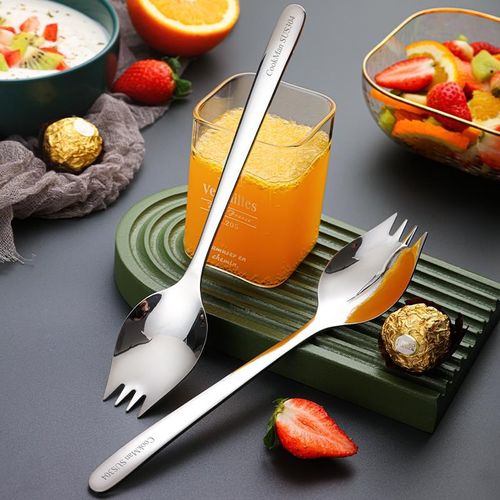 304不锈钢两用叉勺一体勺子沙拉勺长柄创意吃面甜品水果叉子餐具