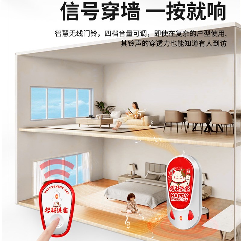 免打孔无线门铃电子遥控远距离智能门铃大音量家用老人床头呼叫器