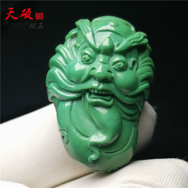 湖北天然绿松石小雕件 军绿色玉化颈坠项链毛衣坠 保真无优化挂件