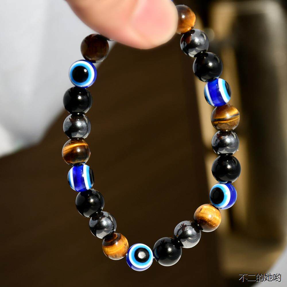 虎眼石串珠恶魔之眼手链 民族风黑胆石蓝眼睛手串饰品Bracelets
