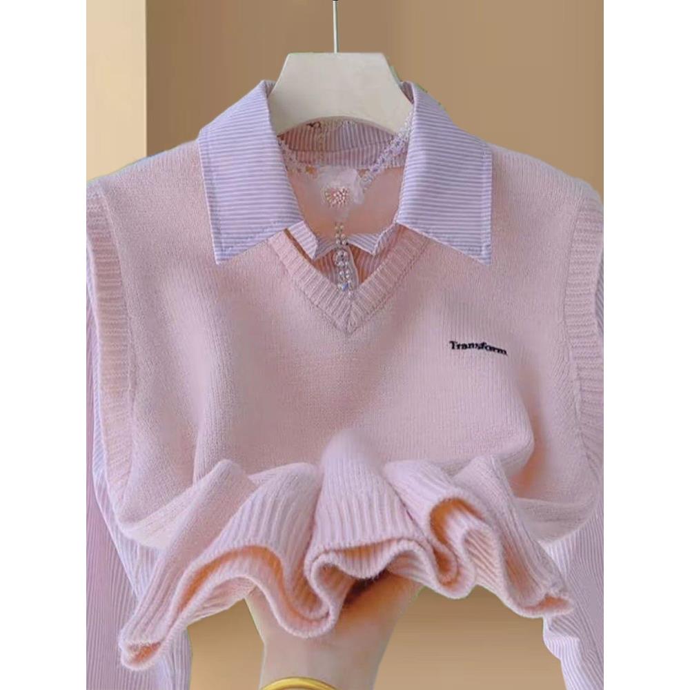 法式小香风衬衫女士2025秋季新款时尚减龄小个子假两件翻领上衣潮