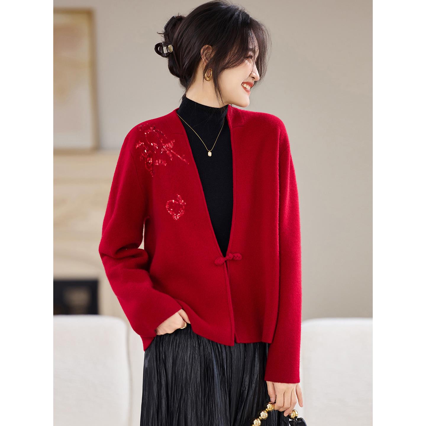 纯羊毛针织开衫外套女秋冬季2025新款今年流行爆款一粒扣外搭上衣