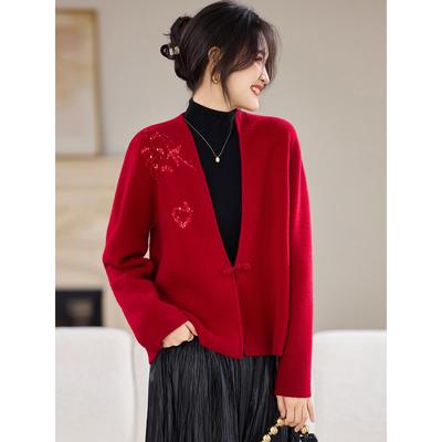 纯羊毛针织开衫外套女秋冬季2025新款今年流行爆款一粒扣外搭上衣