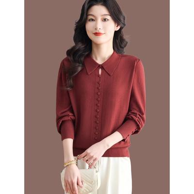 娃娃领长袖毛衣女2025春秋季新款洋气显瘦上衣羊毛针织打底衫内搭