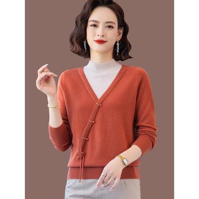 假两件针织衫毛衣女秋冬新款半高领100纯羊毛打底内搭上衣