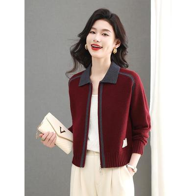 秋季小香风翻领针织开衫女外搭春秋装2025新款小个子短款毛衣外套