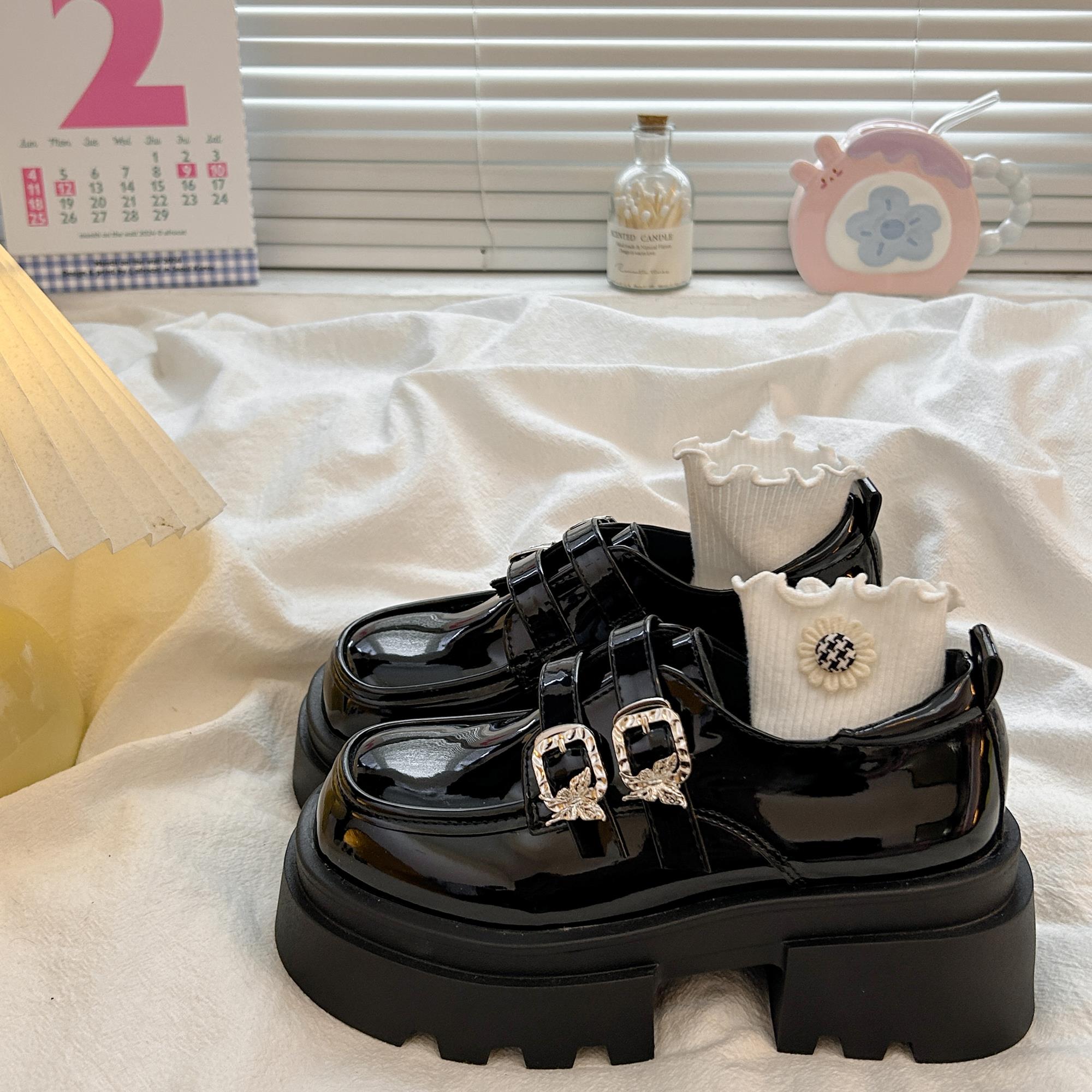 粗跟增高小皮鞋女2025新款秋季黑色厚底英伦风女鞋jk玛丽珍乐福鞋