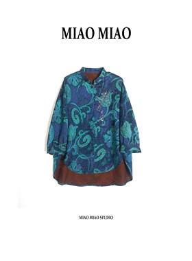 【渺涟】徐淼淼夏'江皋沐晚'新中式国风非遗提花红云纱上衣MU2904