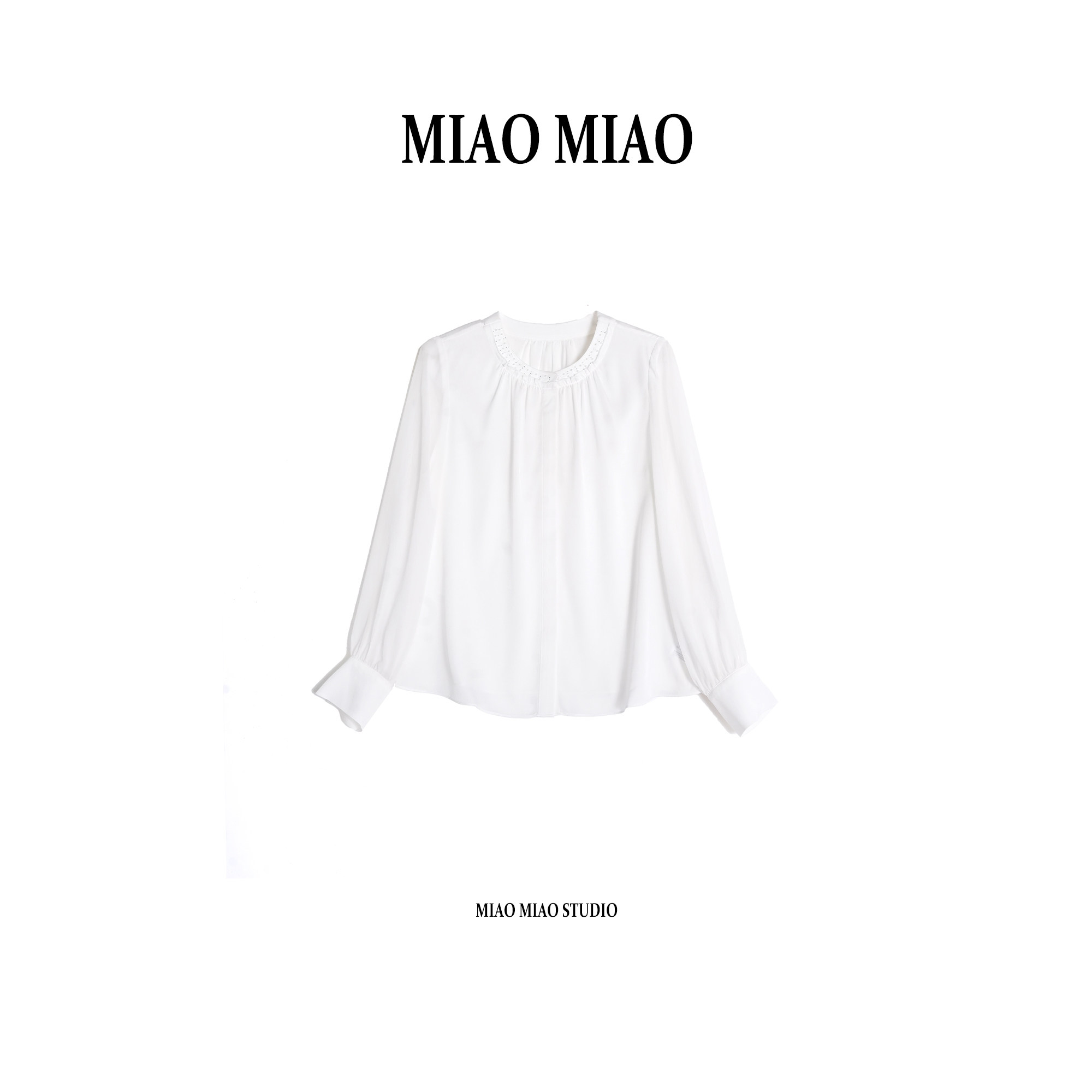 【岚瑶】徐淼淼早春新款国风新中式弹力双乔钉珠桑蚕丝上衣J1857