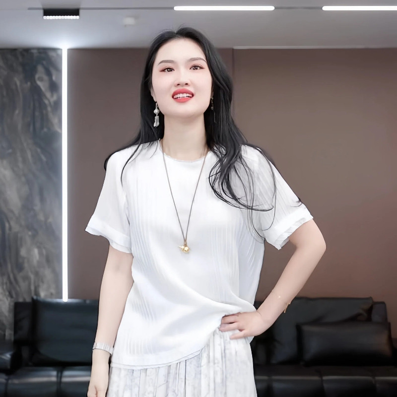 【灵瑾】徐淼淼春夏'霜华满地'轻奢新中式顺纡绉桑蚕丝上衣K2352