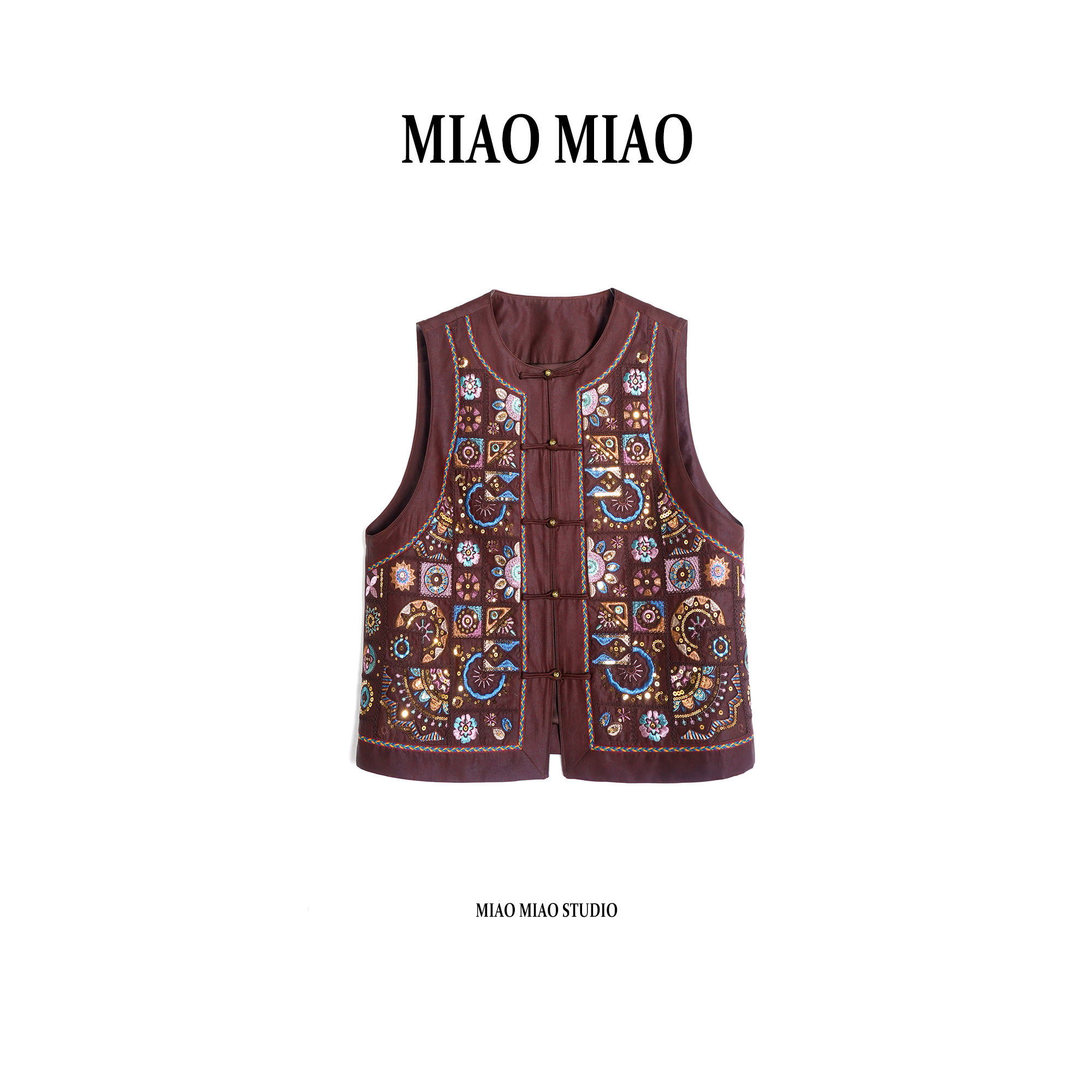 【浔序】徐淼淼早春国风重工刺绣缎龟非遗红云纱桑蚕丝马夹W1928