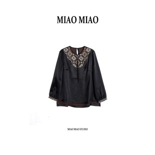 【玄歌】徐淼淼早春新款刺绣重缎非遗香云纱国风桑蚕丝上衣CV1960