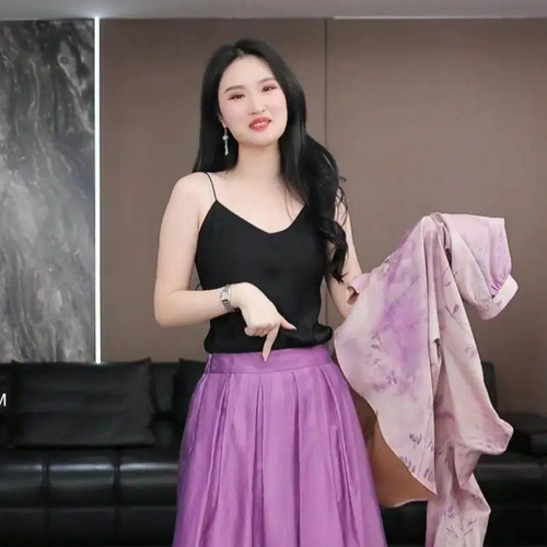 【慕薇】徐淼淼春夏新款“丝韵岁安”新中式真丝绡半身纱裙H2141