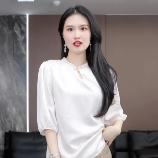 时尚 投木报琼 徐淼淼春夏 轻奢花萝桑蚕丝上衣ZW2277 沐菲