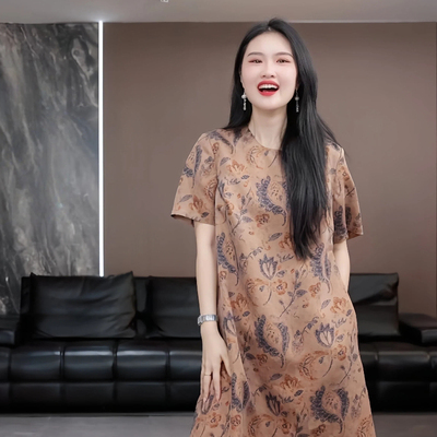 【芙蕖】徐淼淼春款'温婉古典'新中式非遗花萝红云纱连衣裙XC2247