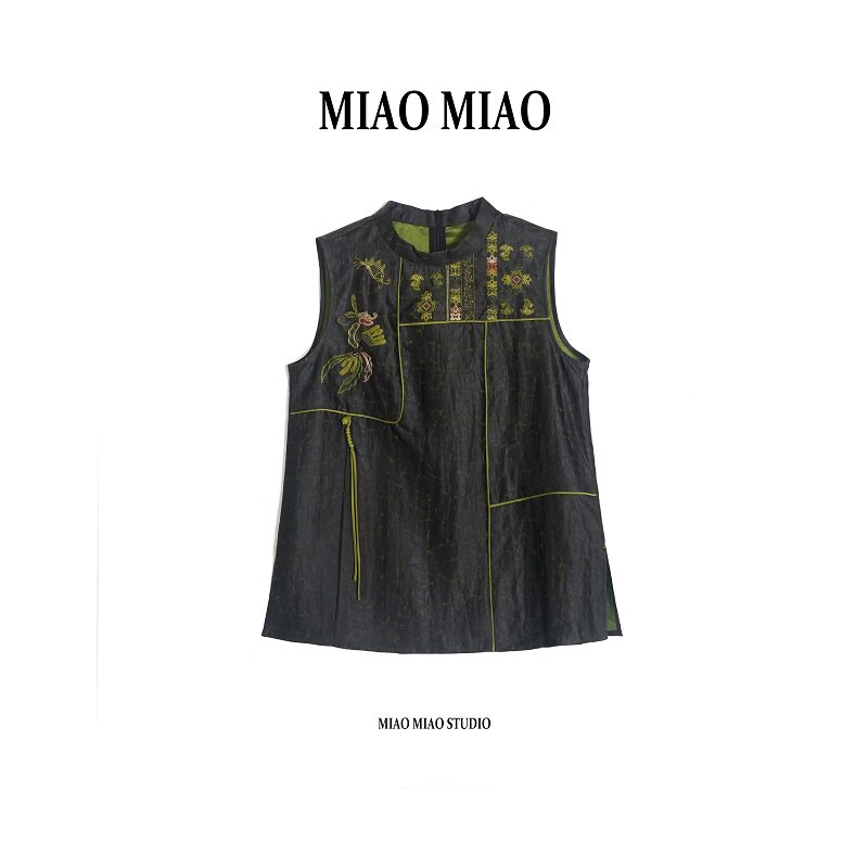 【韵葭】徐淼淼夏野渚涵烟新中式非遗刺绣龟裂纹香云纱上衣MU2903