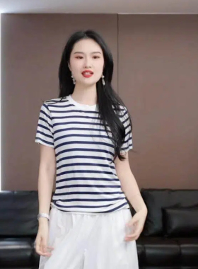 【悦容】徐淼淼春夏“清欢渡夏”时尚条纹针织桑蚕丝云朵衫ZT2321