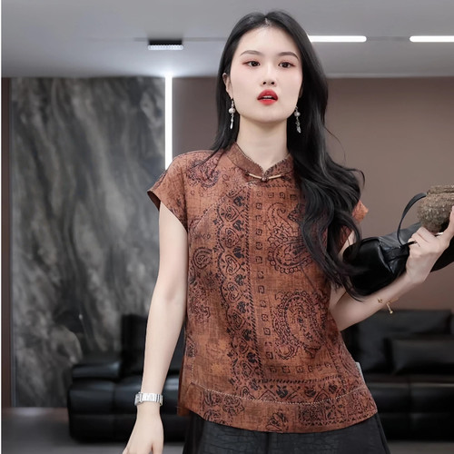 【福初】徐淼淼春夏'青岚凝露'国风重工花萝非遗香云纱上衣ZY2446