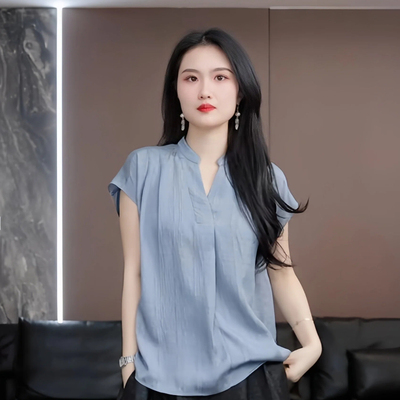 【浅悠】徐淼淼春夏信步闲庭时尚气质冠乐绉重磅桑蚕丝上衣XK2329