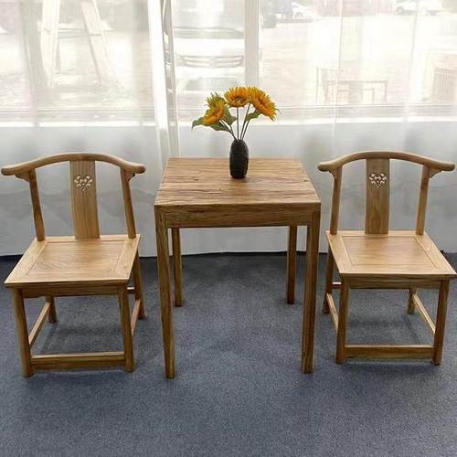 老榆木桌椅牛角椅新中式原木餐椅咖啡厅饭店简约复古洽谈实木桌椅