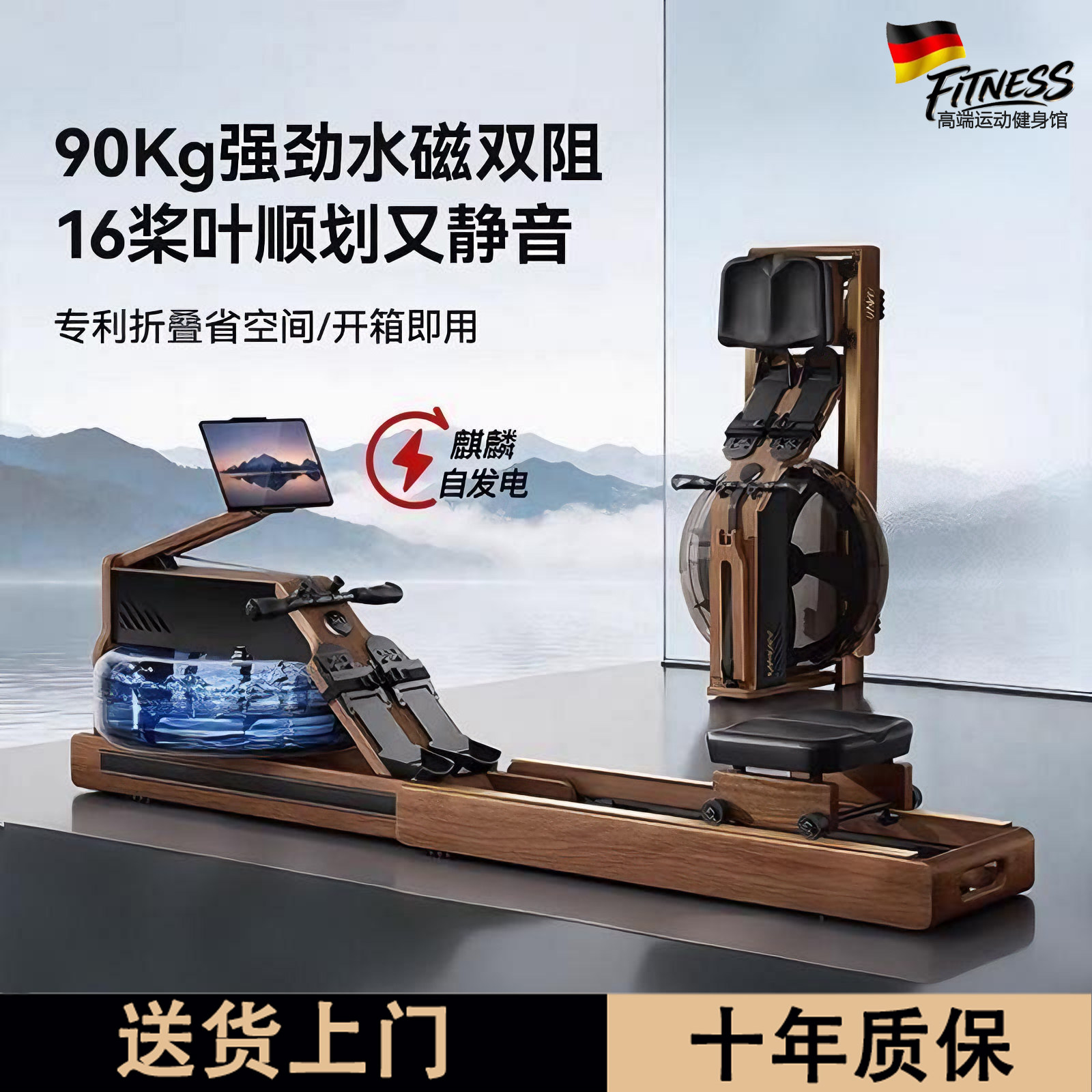 德国可折叠水磁双阻智能划船机