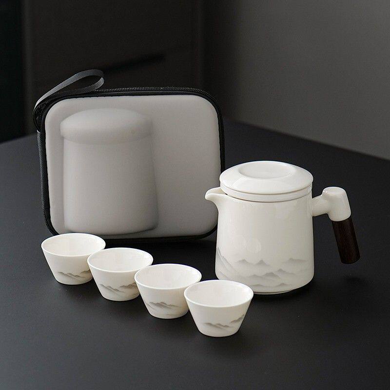 宋建白瓷高档旅行茶具套装便携式快客杯功夫茶壶一壶四杯户外送礼