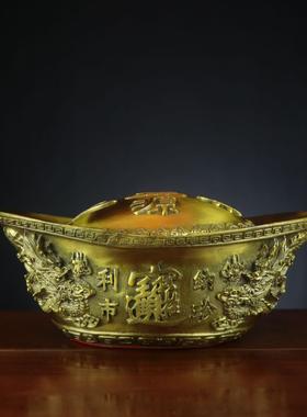 爆款纯黄铜元宝摆件铜五路财神元宝家居店铺铜元宝摆件