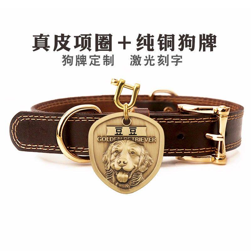 真皮狗狗项圈狗牌防丢中型大型小型犬小狗圈宠物颈圈铃铛刻字