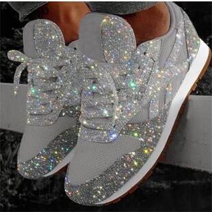 2026 shoes women运动鞋子女新款松糕亮片鞋拼色透气水钻厚底运动