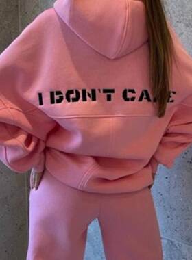 欧美休闲运动卫衣长裤套装女 Fleece Hoodie Pullover Pants Set