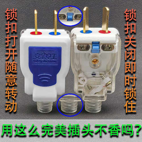 带锁两用带护线套2脚插头厚纯铜