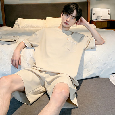 男士睡衣夏季纯棉短袖短裤薄款舒适夏天青年简约风家居服2026新款