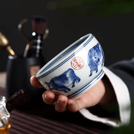 景德镇双龙陶瓷茶杯仿古童子主人杯单杯功夫茶具