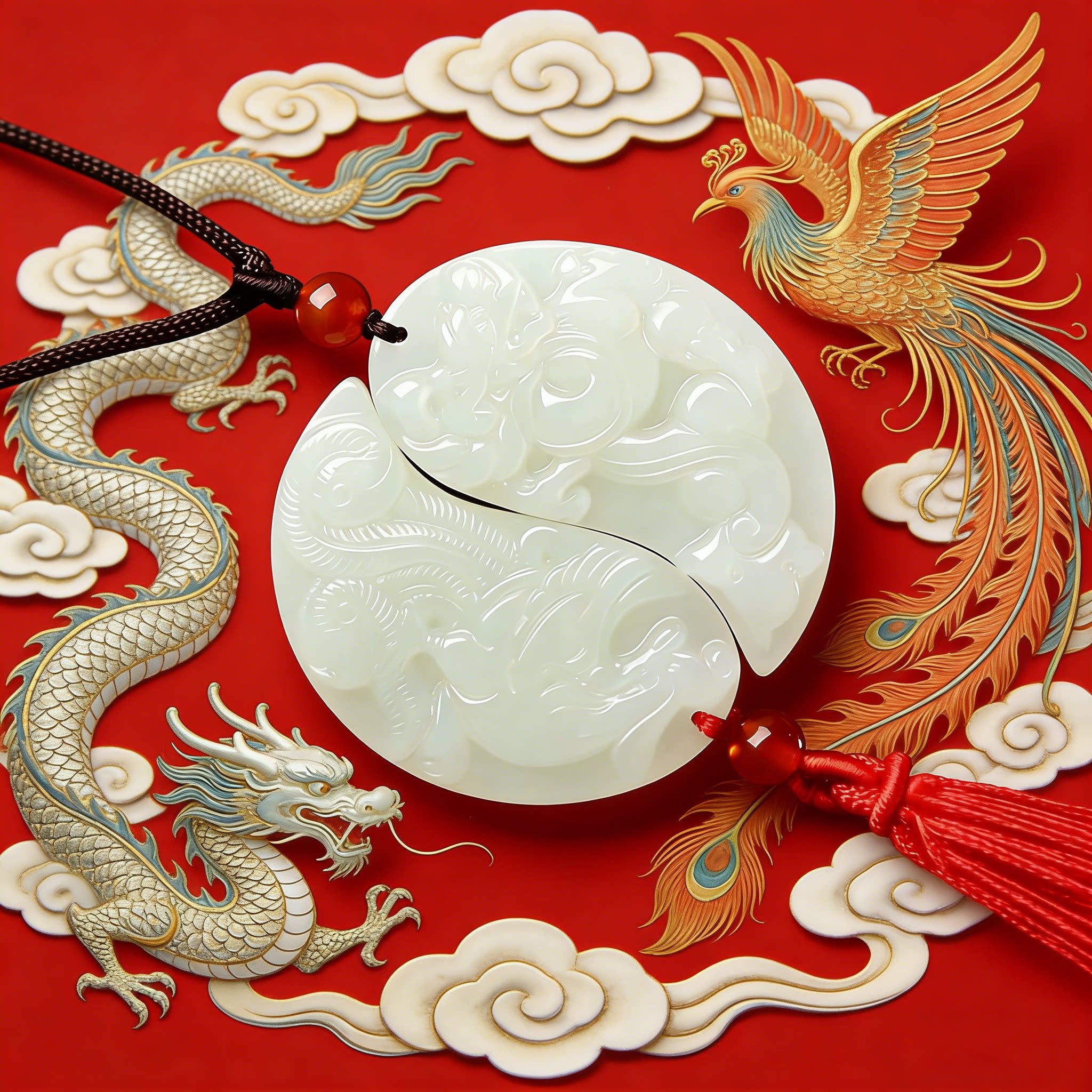 天然和田玉龙凤吊坠男女款玉石玉坠玉佩一人一半情侣挂件项链礼物