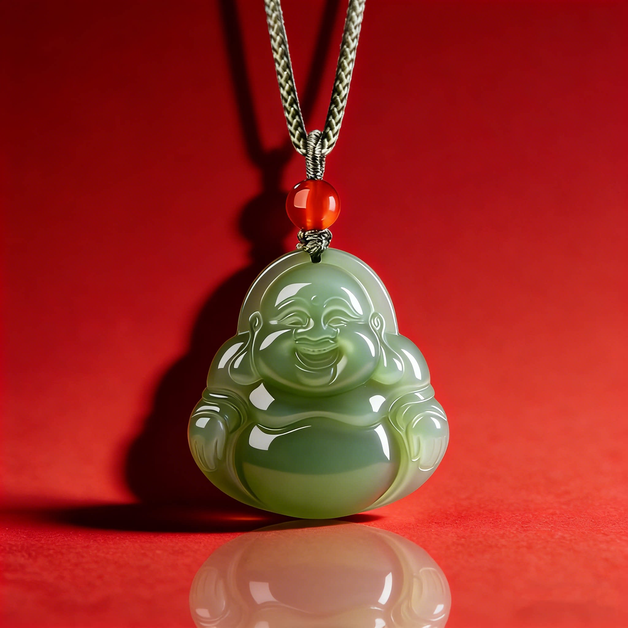 天然和田玉双面弥勒佛吊坠湖水绿青玉小佛公笑佛挂件玉石玉坠项链