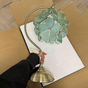 花瓣台灯卧室灯书房书桌结婚长明铜灯民国风复古装饰中古风床头灯